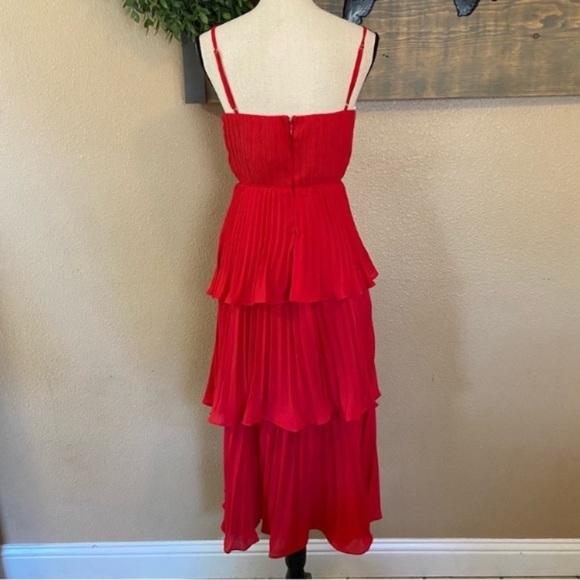 NWOT Lulus Cascading Crush Red Tiered Bustier Midi Dress - Picture 3 of 10